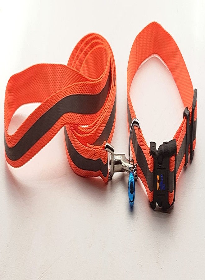 Pups&Pets Reflective Nylon Neck Belt and Leash with Bell Set Ideal for All Small Breed Dogs and Puppies - Orange - Image 2